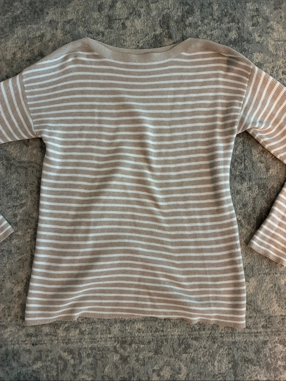 Vineyard Vines Beige and White Striped Scoop-Neck Sweater